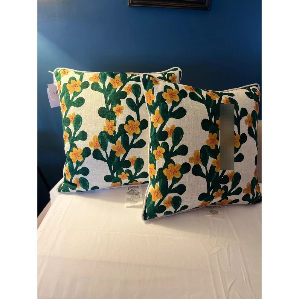 Classic Concepts Linen Throw Pillows Set of 2 Green Yellow Duck Feather 18